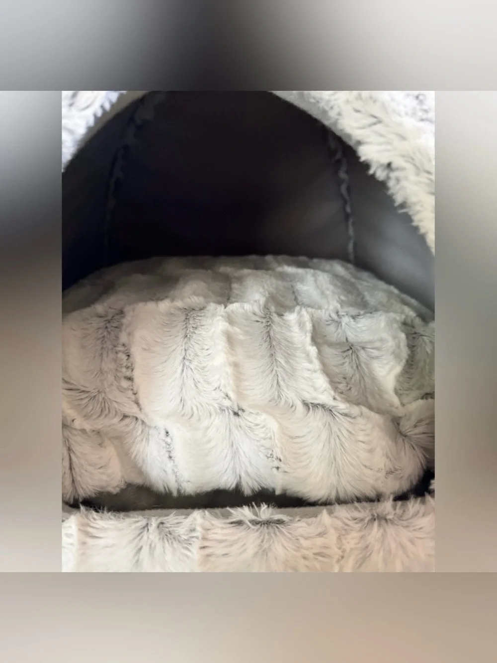 Plush Gray Pet Cat Cave Bed with Easter Toy Basket